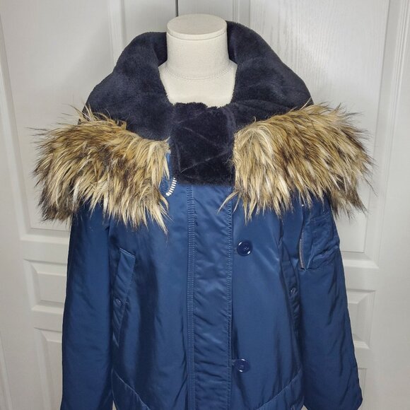GAP Women’s Hooded Parka Faux Fur Trim Navy Blue Size M - Picture 7 of 10